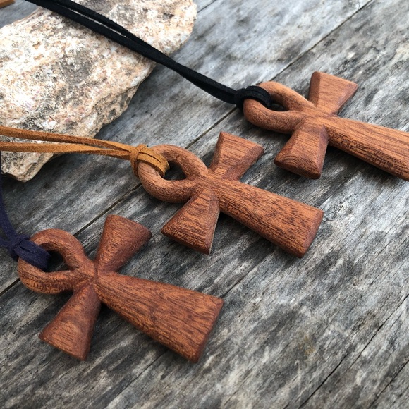 Hand-Carved Mahogany Wooden Ankh Necklace - Picture 8 of 10
